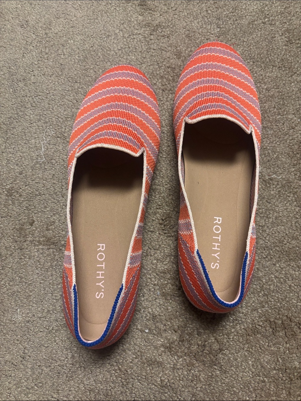 Rothy's Purple and Pink Striped Knit Slip-On Flats